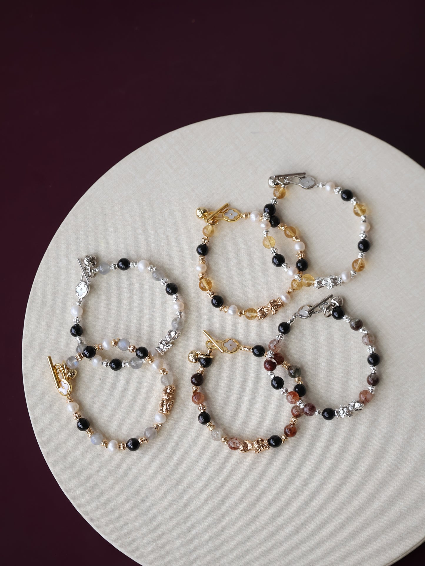 Labradorite, Citrine & Black Gold Super 7 Pixiu Crystal Bracelet — 6mm (OT Clasp, Elastic)