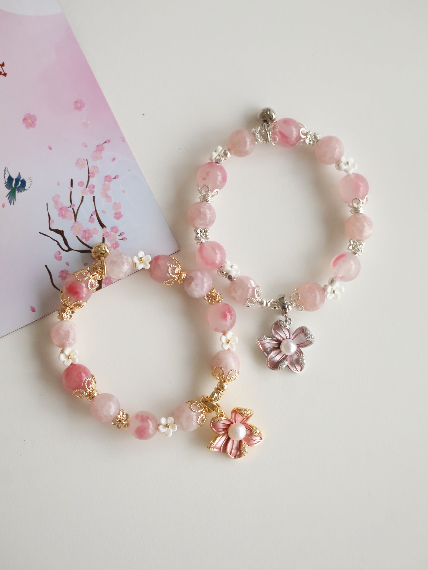 Purple Emerald Mica & Sakura Rhodonite with Freshwater Pearl Flower Charm โ Everbloom | 10mm (Elastic)
