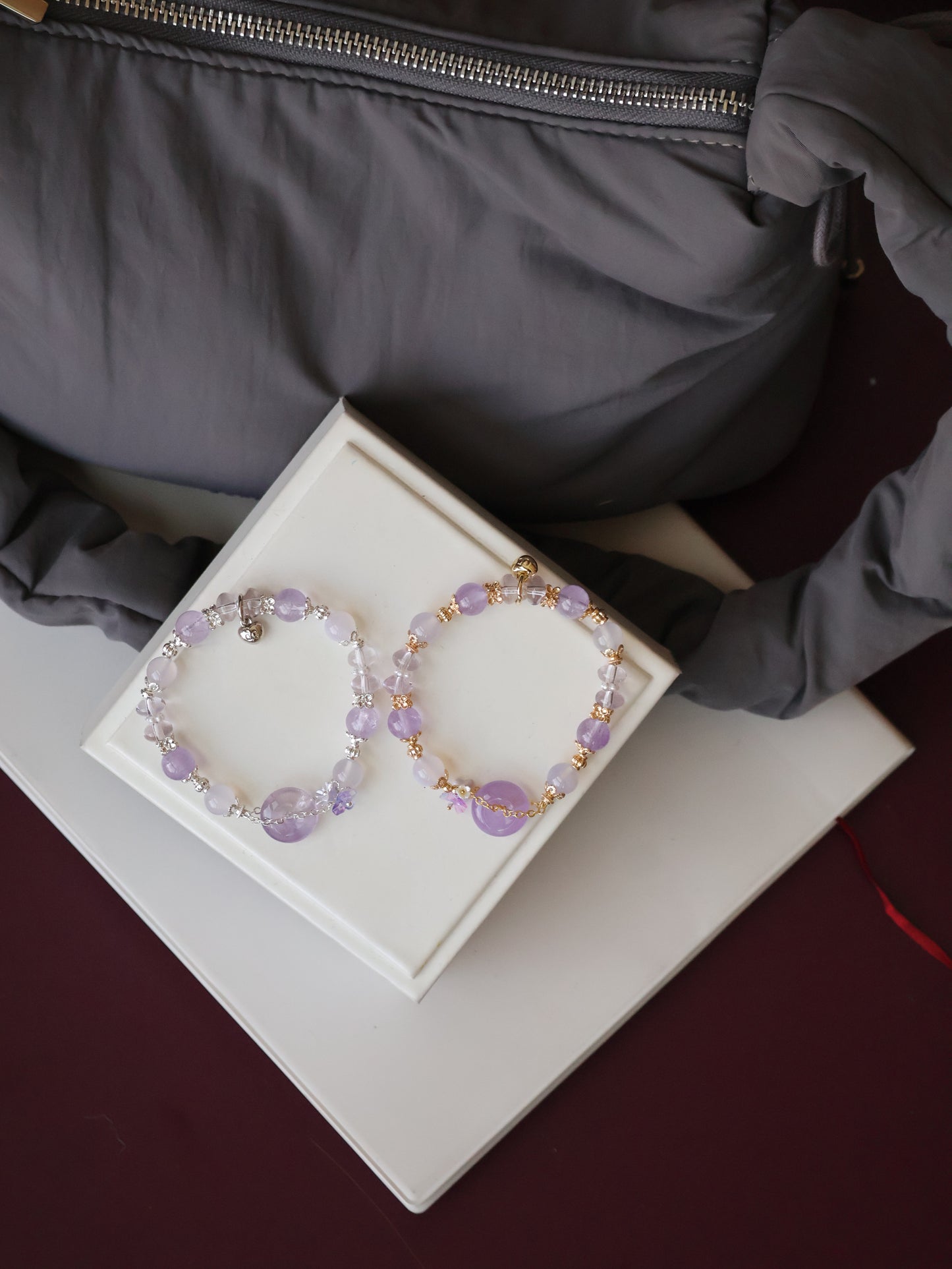 Amethyst & Lilac Chalcedony Ping An Kou Crystal Bracelet — Odette | 8mm (Elastic)