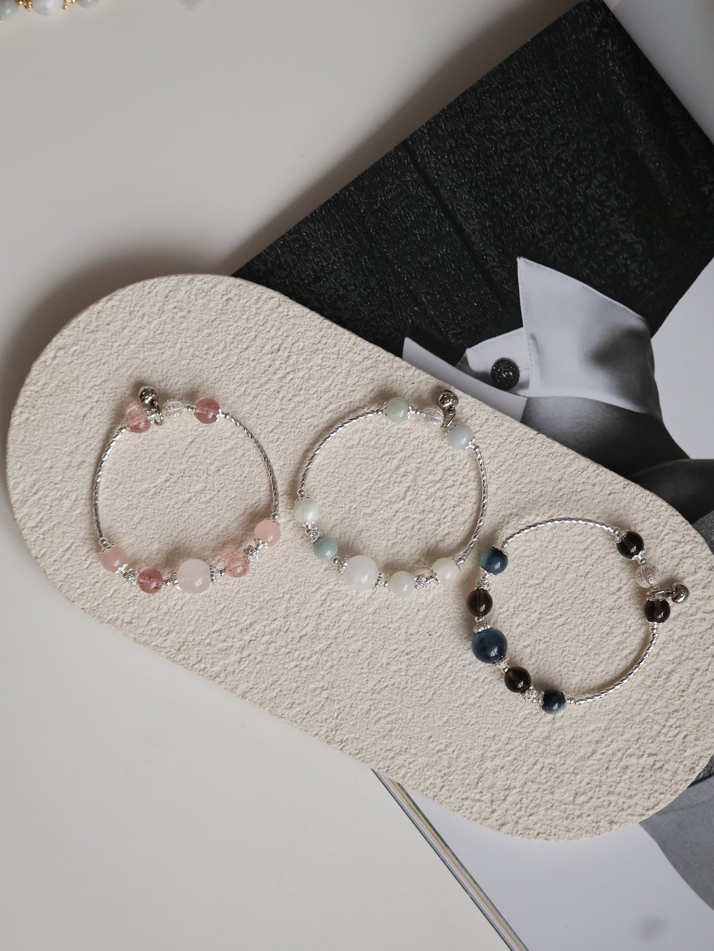 Strawberry Quartz & Rose Quartz Crystal Bracelet Bangle — Orianna Bangles Series | 8mm (Elastic)