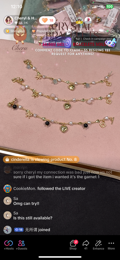 *Instocks* Dangly V2 with Ribbon, Heart Locket & Mini Clover Natural Crystal Bracelet (OT Clasp)