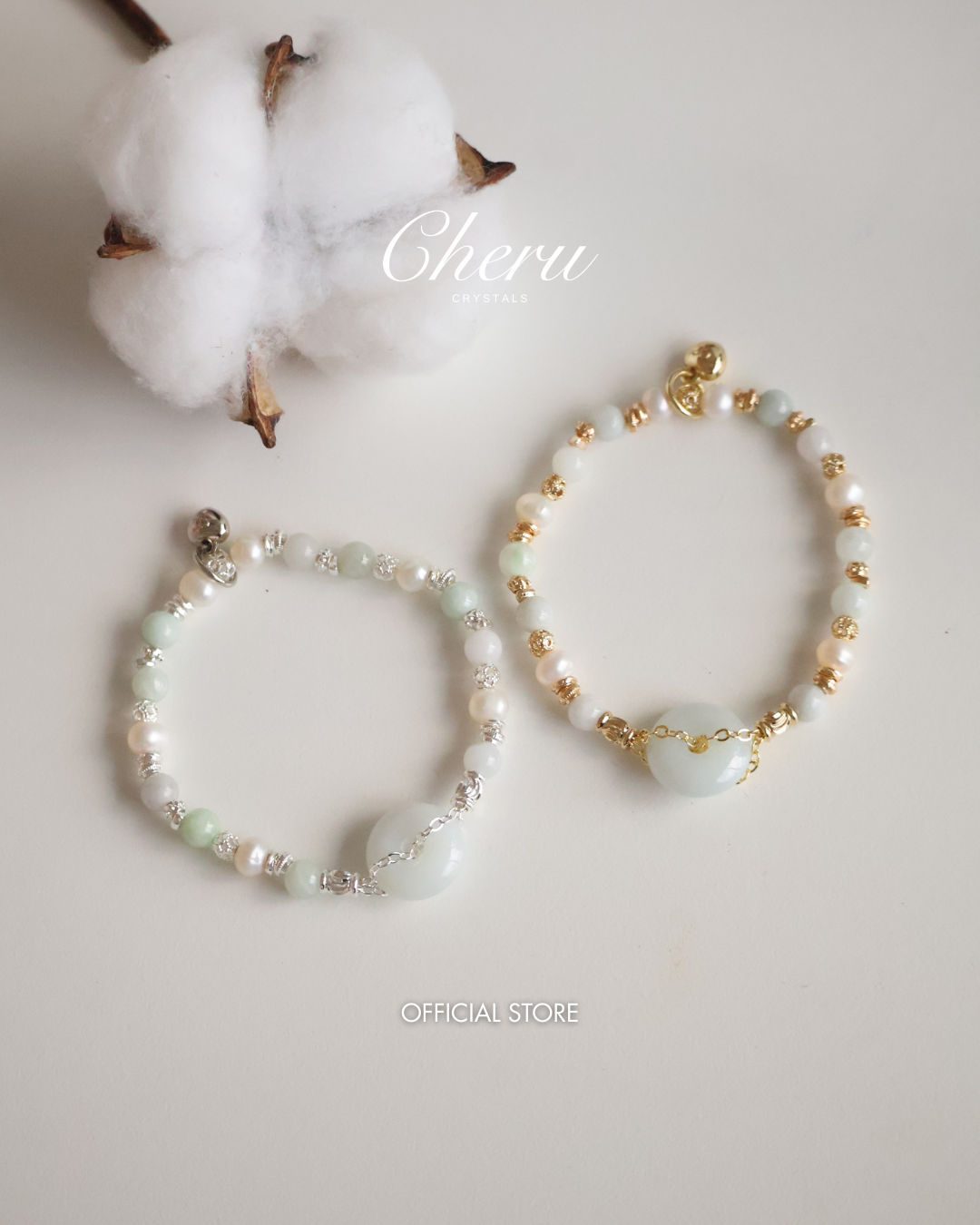 Green Jadeite & Freshwater Pearls — Ping An Kou Stacker | 6mm (Elastic)