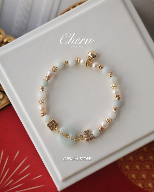 Green Jadeite & Freshwater Pearl — Ping MJ An Kou | 6mm (Elastic)