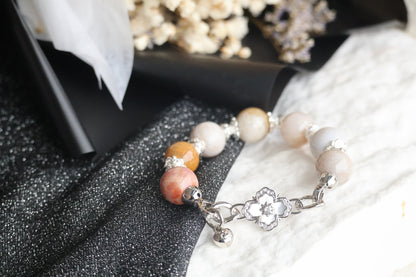 *Instocks* Fossilised Coral Jade with Clover Charm Natural Crystal Bracelet (Elastic)