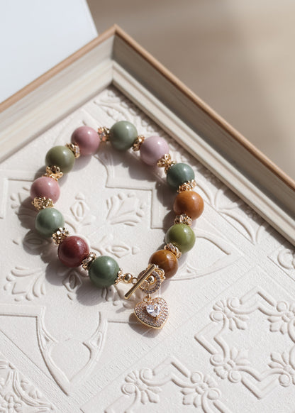 *Instocks* Alashan Agate with Sparkly Heart & OT Clasp Natural Crystal Bracelet (Elastic)