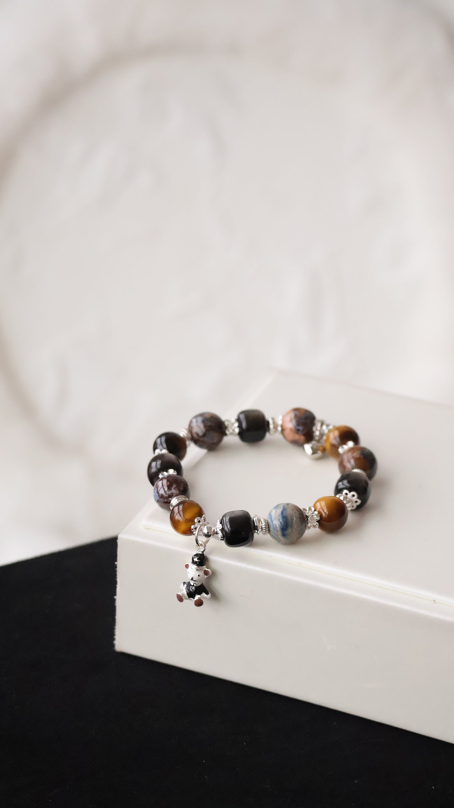 Pietersite, Silver Sheen Obsidian, Devil Blue Aquamarine, Moonstone & Tiger’s Eye Crystal Bracelet — Polo RL | 6mm / 8mm / 10mm (Elastic)