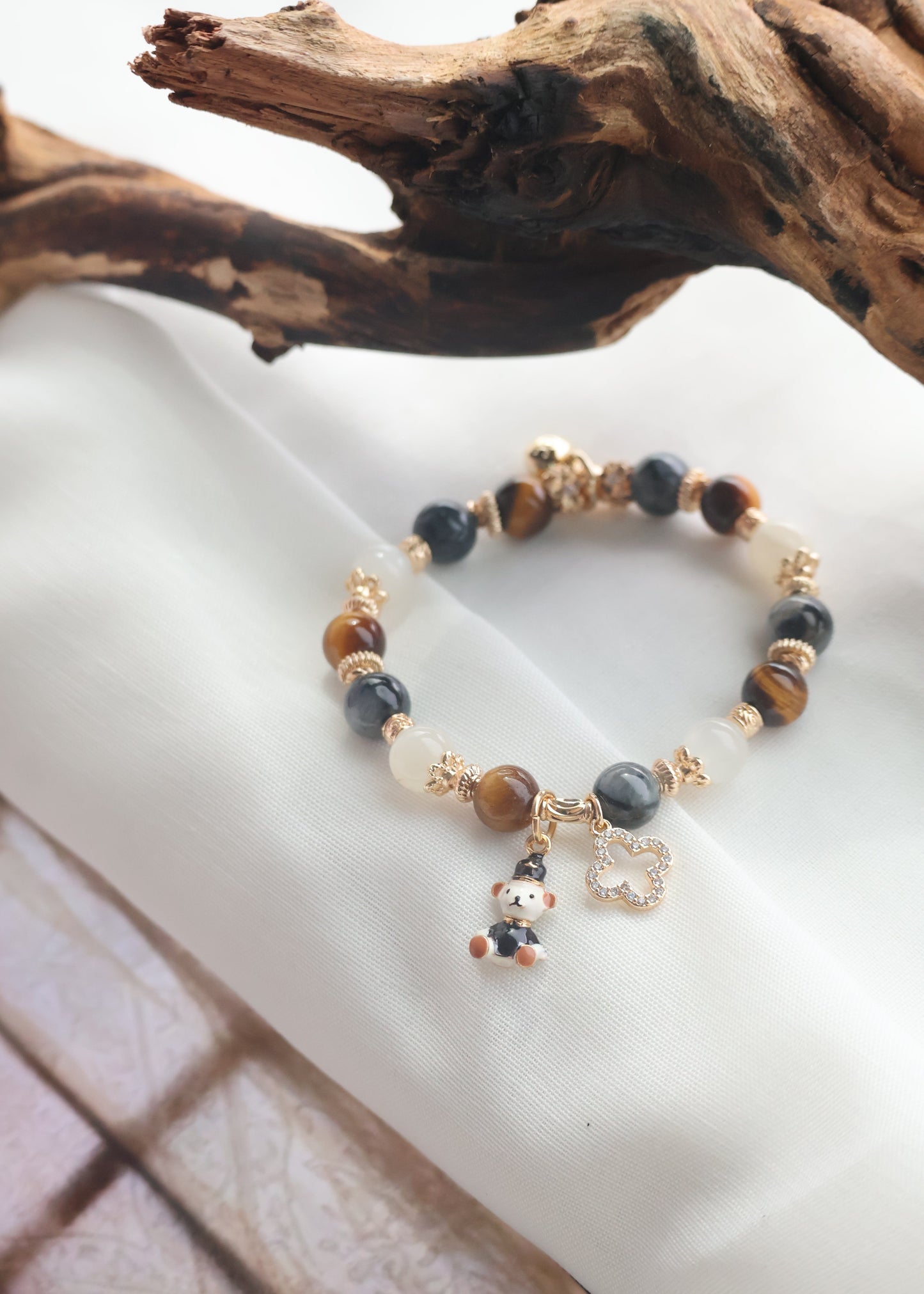 Pietersite, Silver Sheen Obsidian, Devil Blue Aquamarine, Moonstone & Tiger’s Eye Crystal Bracelet — Polo RL | 6mm / 8mm / 10mm (Elastic)