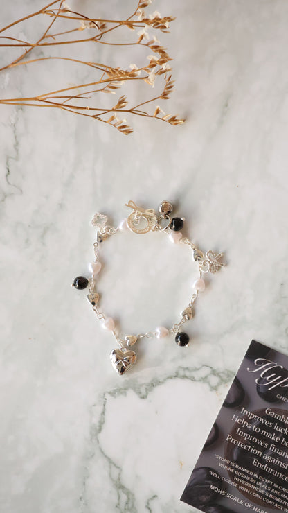 *Instocks* Dangly V2 with Ribbon, Heart Locket & Mini Clover Natural Crystal Bracelet (OT Clasp)