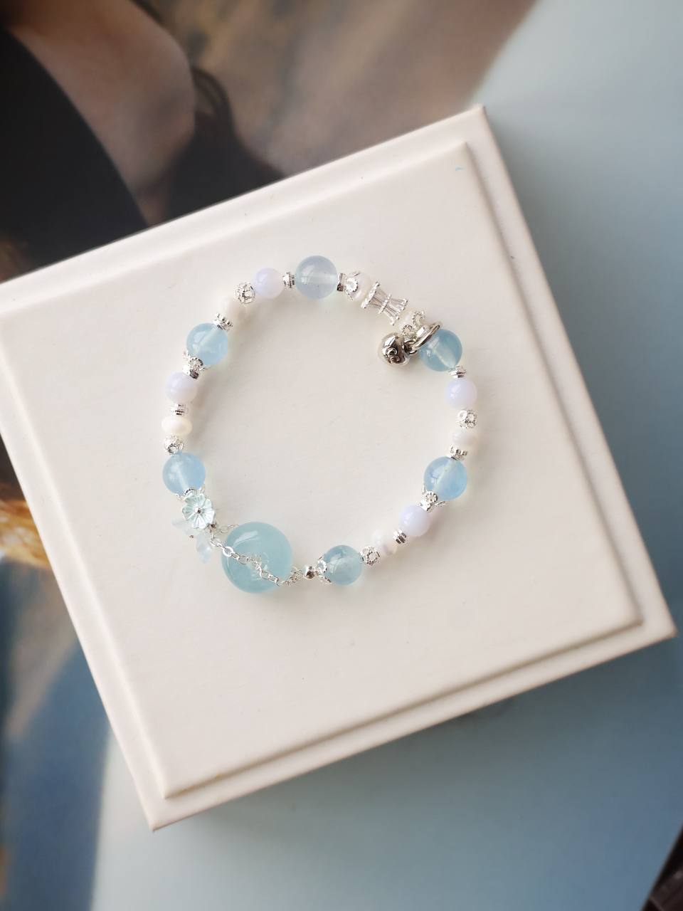 Aquamarine, White Conch & Blue Lace Agate — Everfae Ping An Kou Series | 8mm (Elastic)