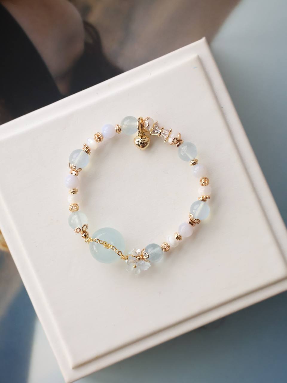 Aquamarine, White Conch & Blue Lace Agate — Everfae Ping An Kou Series | 8mm (Elastic)