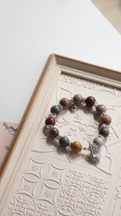 *Instocks* Alashan Agate with Sparkly Heart & OT Clasp Natural Crystal Bracelet (Elastic)