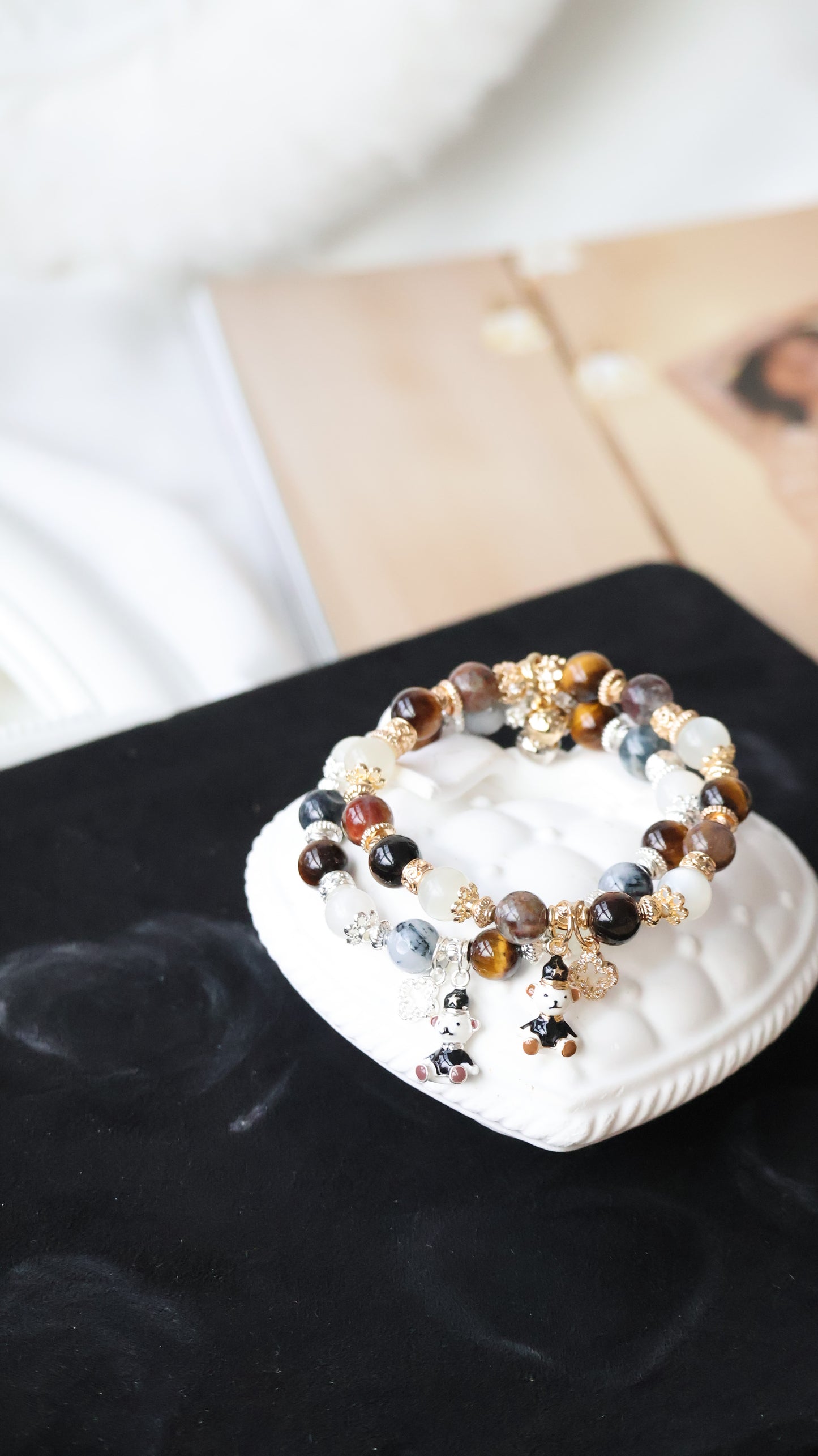 Pietersite, Silver Sheen Obsidian, Devil Blue Aquamarine, Moonstone & Tiger’s Eye Crystal Bracelet — Polo RL | 6mm / 8mm / 10mm (Elastic)