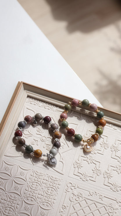 *Instocks* Alashan Agate with Sparkly Heart & OT Clasp Natural Crystal Bracelet (Elastic)