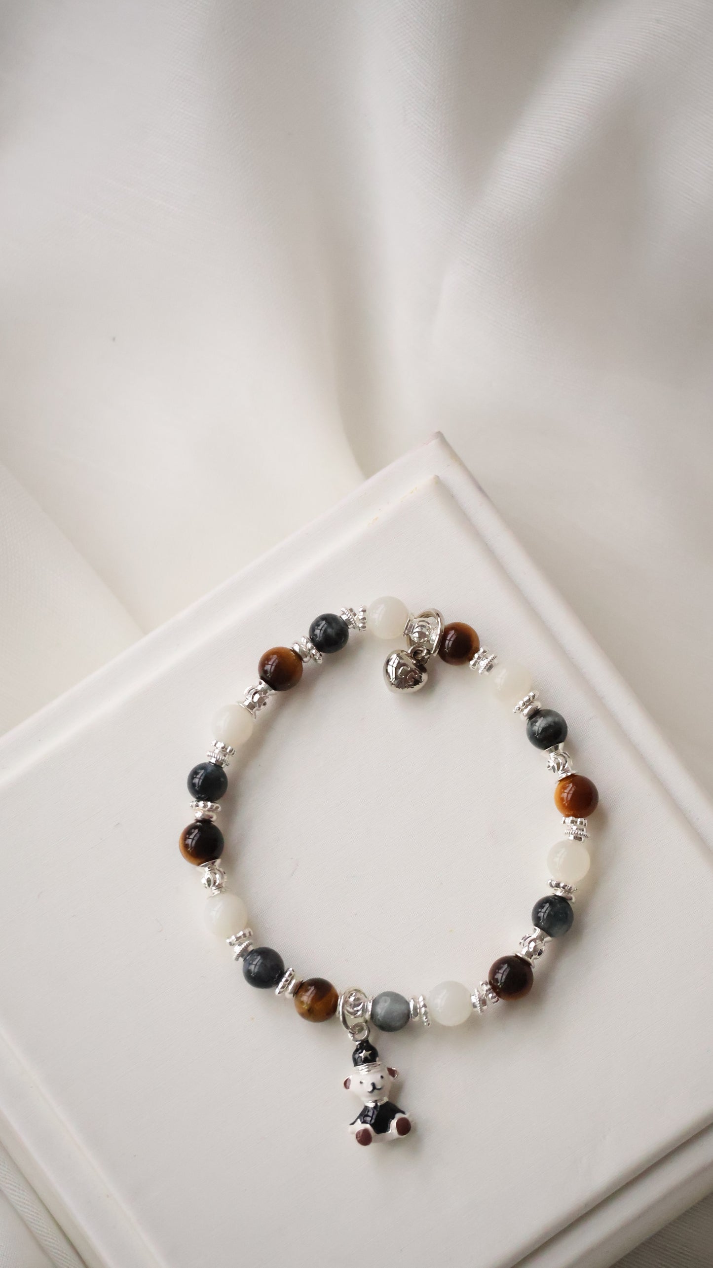 Pietersite, Silver Sheen Obsidian, Devil Blue Aquamarine, Moonstone & Tiger’s Eye Crystal Bracelet — Polo RL | 6mm / 8mm / 10mm (Elastic)