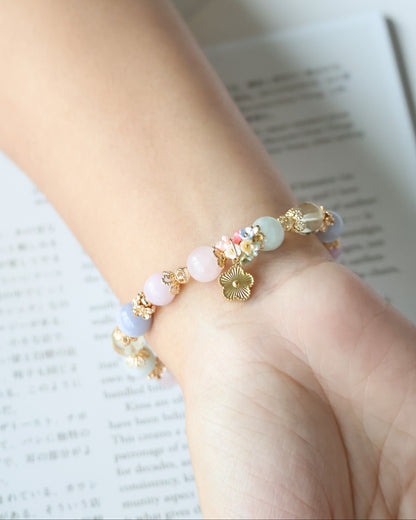 Rose Quartz, Kunzite, Blue Lace Agate, Lemon Quartz, Green Jadeite — Floryn | 8mm (Elastic)