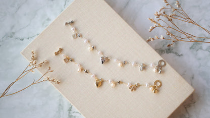 *Instocks* Dangly V2 with Ribbon, Heart Locket & Mini Clover Natural Crystal Bracelet (OT Clasp)