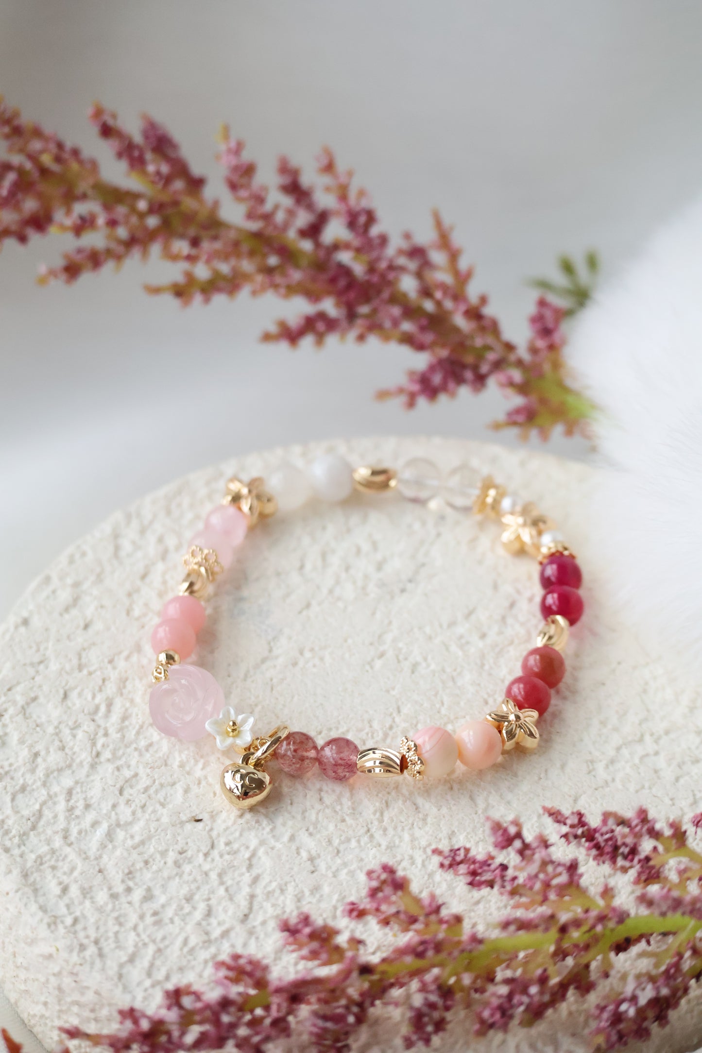 Amethyst, Kunzite, Strawberry Quartz, Rose Quartz, Aquamarine, Larimar, Gold Rutile & Honey Citrine — Mini Rosie Collection | 6mm (Elastic)