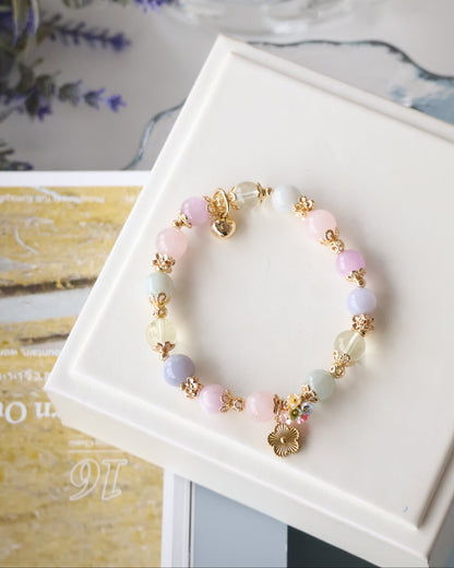 Rose Quartz, Kunzite, Blue Lace Agate, Lemon Quartz, Green Jadeite — Floryn | 8mm (Elastic)