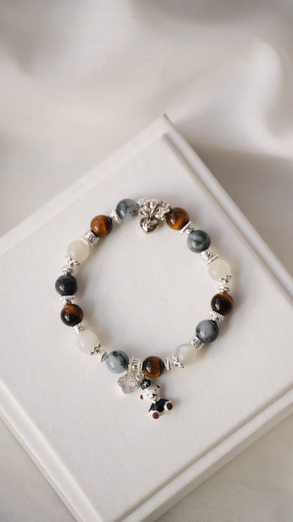 Pietersite, Silver Sheen Obsidian, Devil Blue Aquamarine, Moonstone & Tiger’s Eye Crystal Bracelet — Polo RL | 6mm / 8mm / 10mm (Elastic)