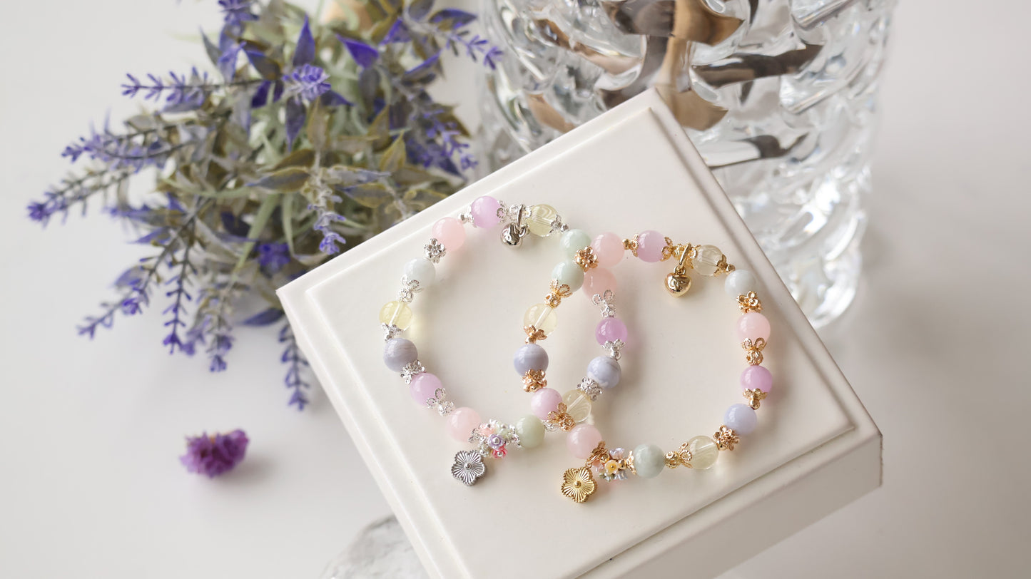 Rose Quartz, Kunzite, Blue Lace Agate, Lemon Quartz, Green Jadeite — Floryn | 8mm (Elastic)