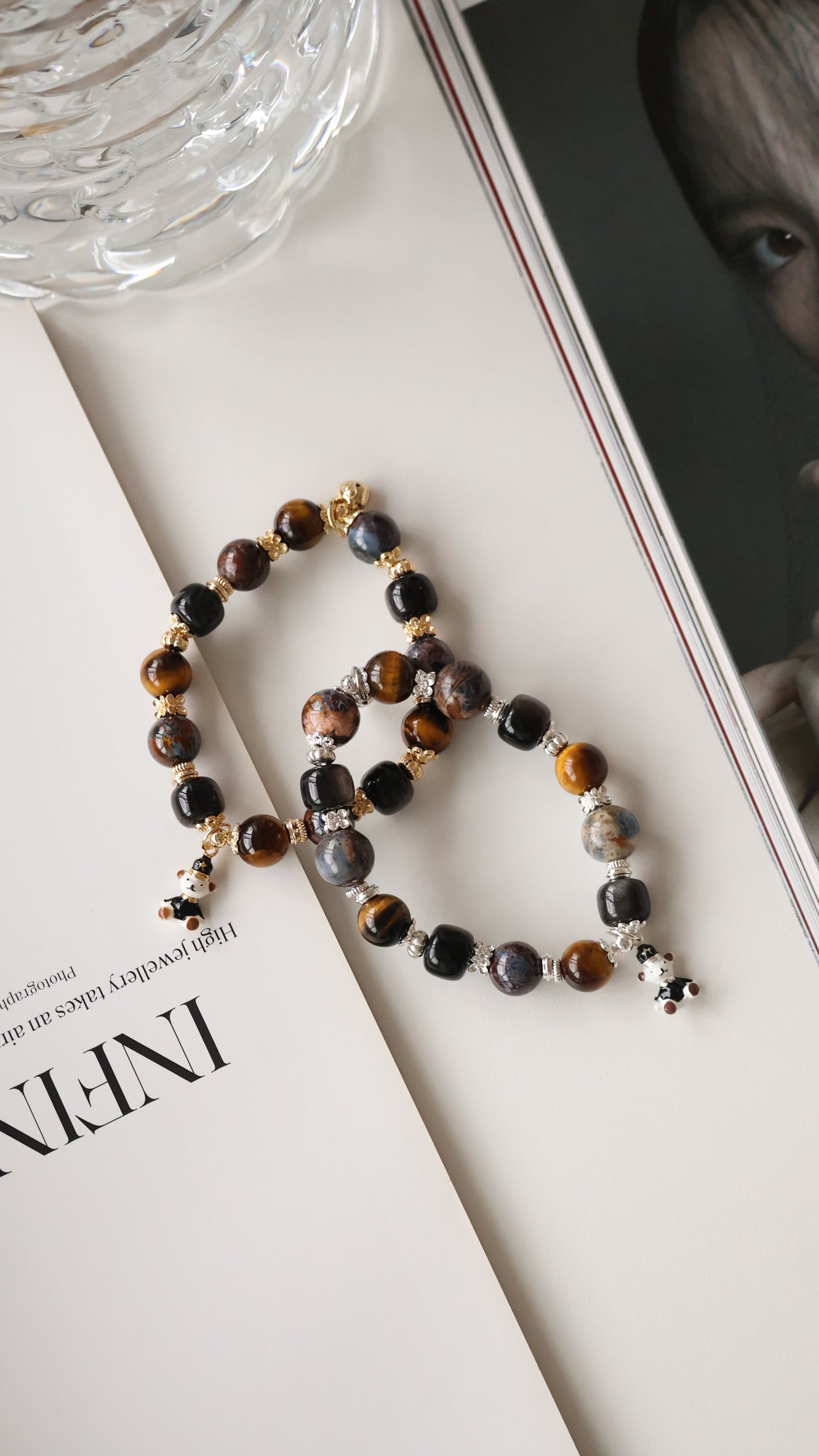 Pietersite, Silver Sheen Obsidian, Devil Blue Aquamarine, Moonstone & Tiger’s Eye Crystal Bracelet — Polo RL | 6mm / 8mm / 10mm (Elastic)