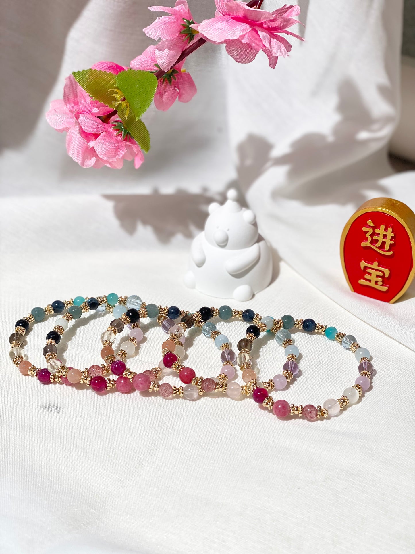 Cheru Customs - Rainbow Duobao 多宝 6mm Natural Crystal Stacker Bracelet 15CM