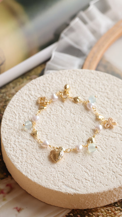*Instocks* Dangly V2 with Ribbon, Heart Locket & Mini Clover Natural Crystal Bracelet (OT Clasp)