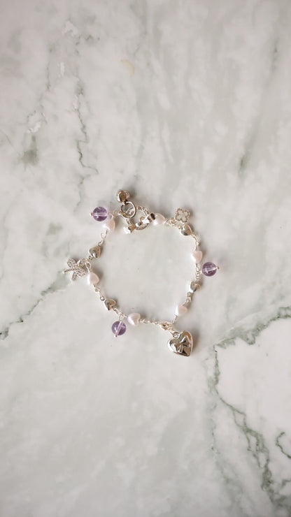 *Instocks* Dangly V2 with Ribbon, Heart Locket & Mini Clover Natural Crystal Bracelet (OT Clasp)