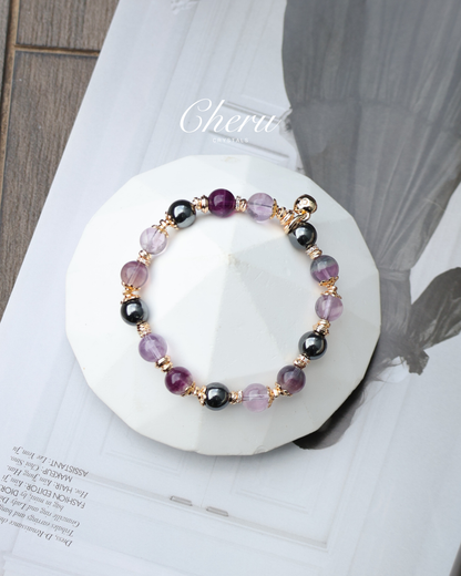 Fluorite, Hematite, Amethyst — Gemini Horoscope Series | 8mm (Elastic)