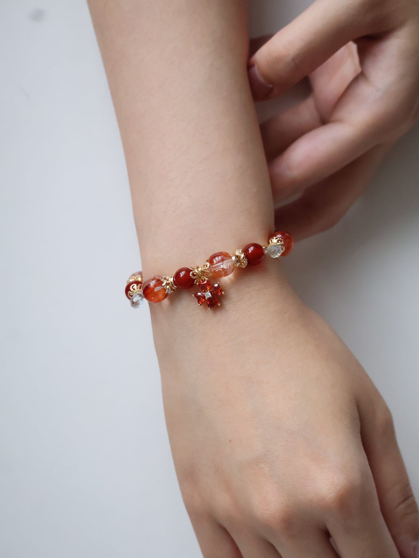 Fire Quartz, Carnelian & Blue Topaz Crystal Bracelet — Xiel Fire | 8mm (Elastic)