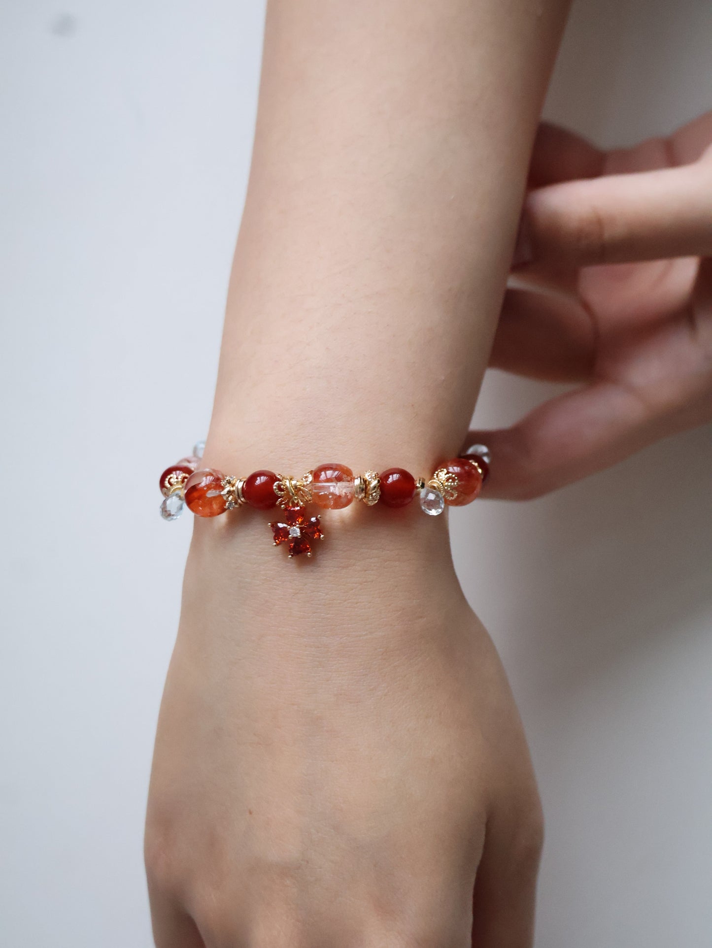 Fire Quartz, Carnelian & Blue Topaz Crystal Bracelet — Xiel Fire | 8mm (Elastic)