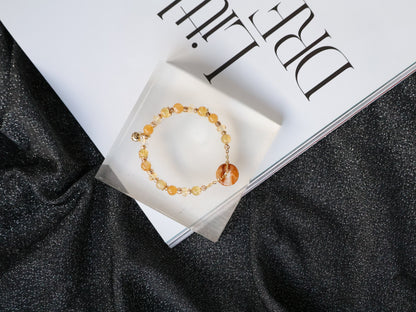 Citrine, Andesine Labradorite & Golden Healer Ping An Kou Crystal Bracelet — Burnt Honey | 6mm (Elastic)