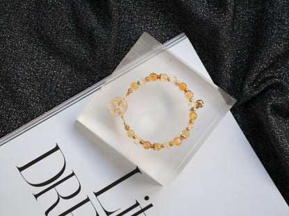 Citrine, Andesine Labradorite & Golden Healer Ping An Kou Crystal Bracelet — Burnt Honey | 6mm (Elastic)