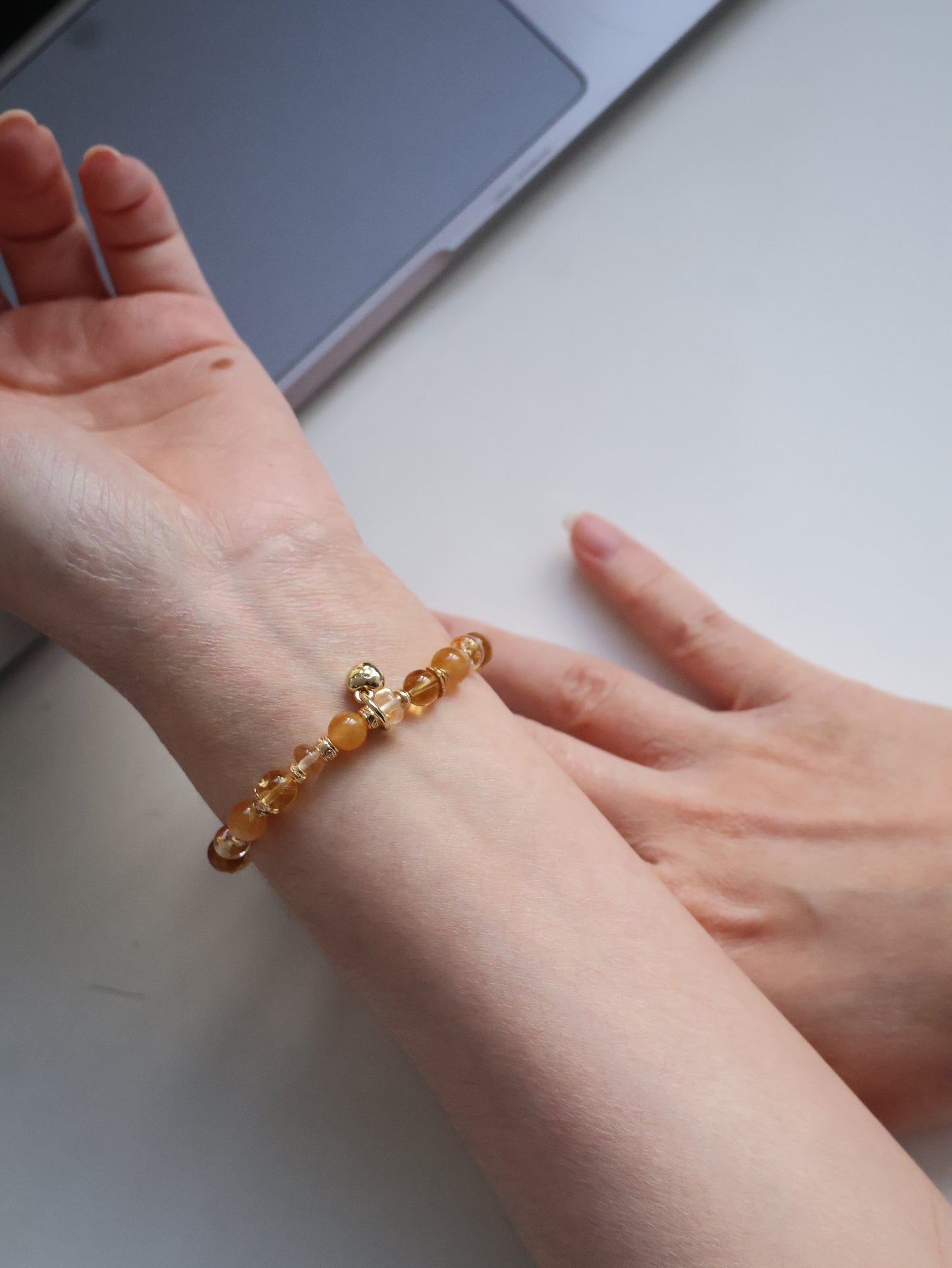 Citrine, Andesine Labradorite & Golden Healer Ping An Kou Crystal Bracelet — Burnt Honey | 6mm (Elastic)