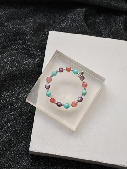 Yan Yuan Agate, Amazonite & Lepidolite Crystal Bracelet — Virgo Horoscope Series | 8mm (Elastic)