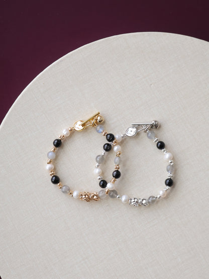 Labradorite, Citrine & Black Gold Super 7 Pixiu Crystal Bracelet — 6mm (OT Clasp, Elastic)