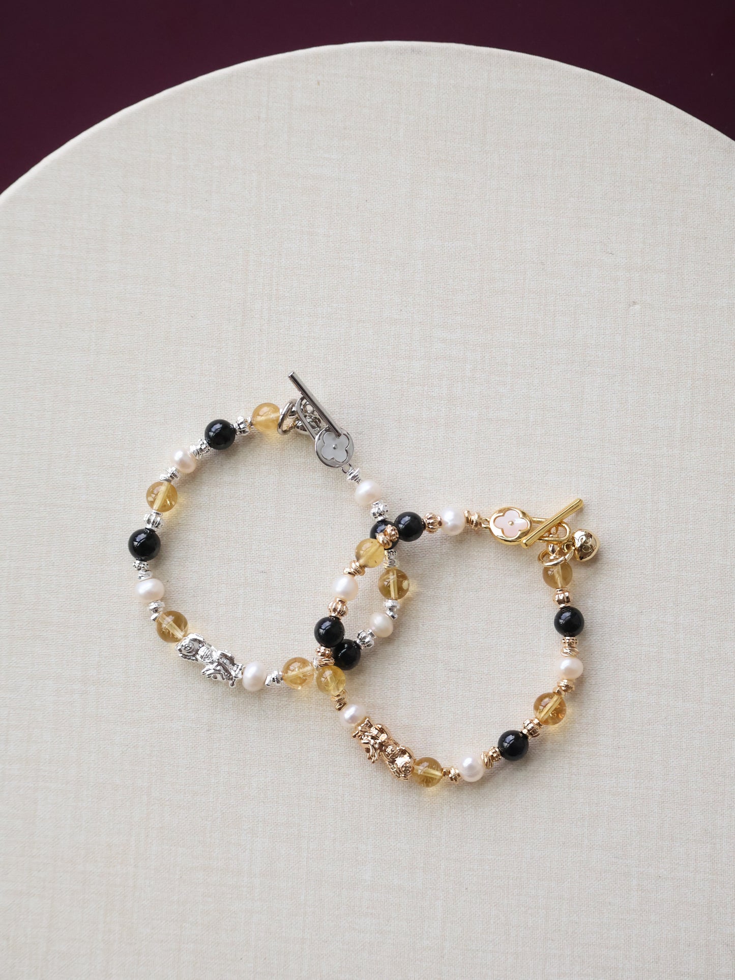 Labradorite, Citrine & Black Gold Super 7 Pixiu Crystal Bracelet — 6mm (OT Clasp, Elastic)