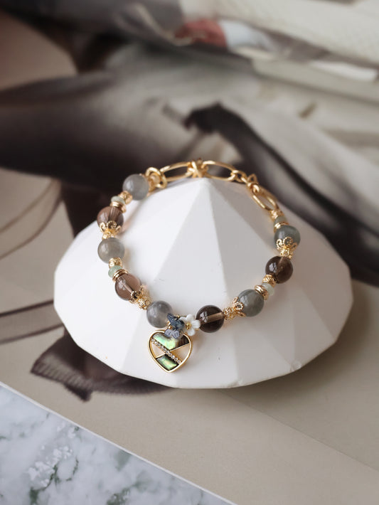 Labradorite, Smoky Quartz & Green Aventurine Crystal Bracelet — Meridith | 8mm (Elastic)