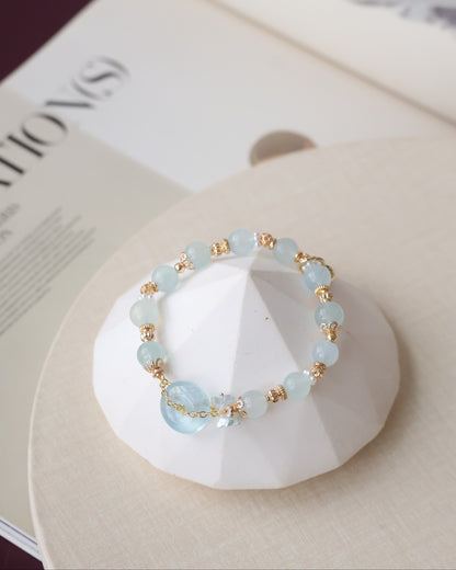 Aquamarine & Rose Quartz Ping An Kou with Bouquet — Erilyn & Annelina | 8mm (Elastic)