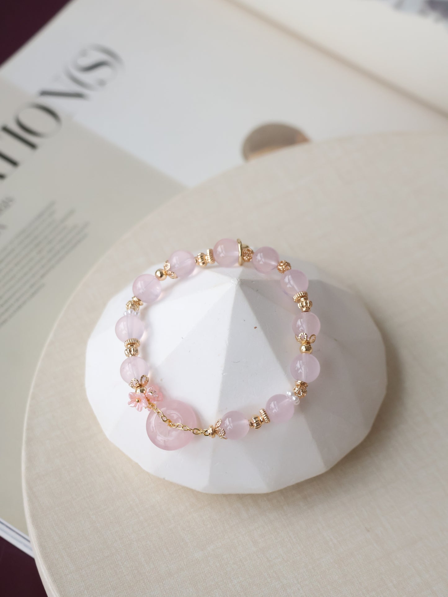 Aquamarine & Rose Quartz Ping An Kou with Bouquet — Erilyn & Annelina | 8mm (Elastic)