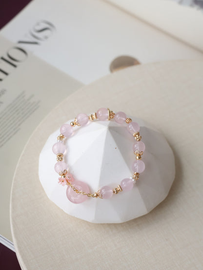 Aquamarine & Rose Quartz Ping An Kou with Bouquet — Erilyn & Annelina | 8mm (Elastic)