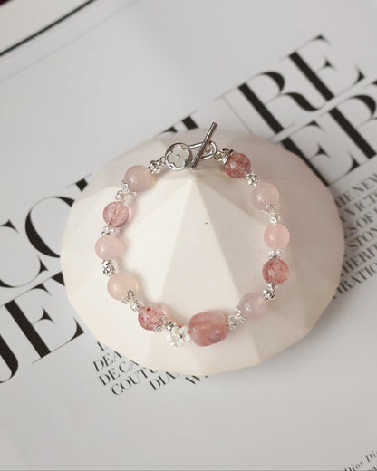 Pink Chalcedony, Pink Purple Emerald Mica, Rose Quartz & Strawberry Quartz Crystal Bracelet — Flutter Shy | 8mm (OT Clasp, Elastic)