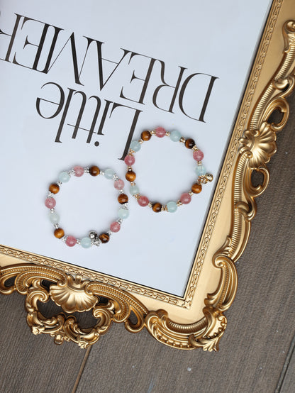 Tiger Eye, Strawberry Quartz, Aquamarine — Sagittarius Horoscope Series | 8mm (Elastic)