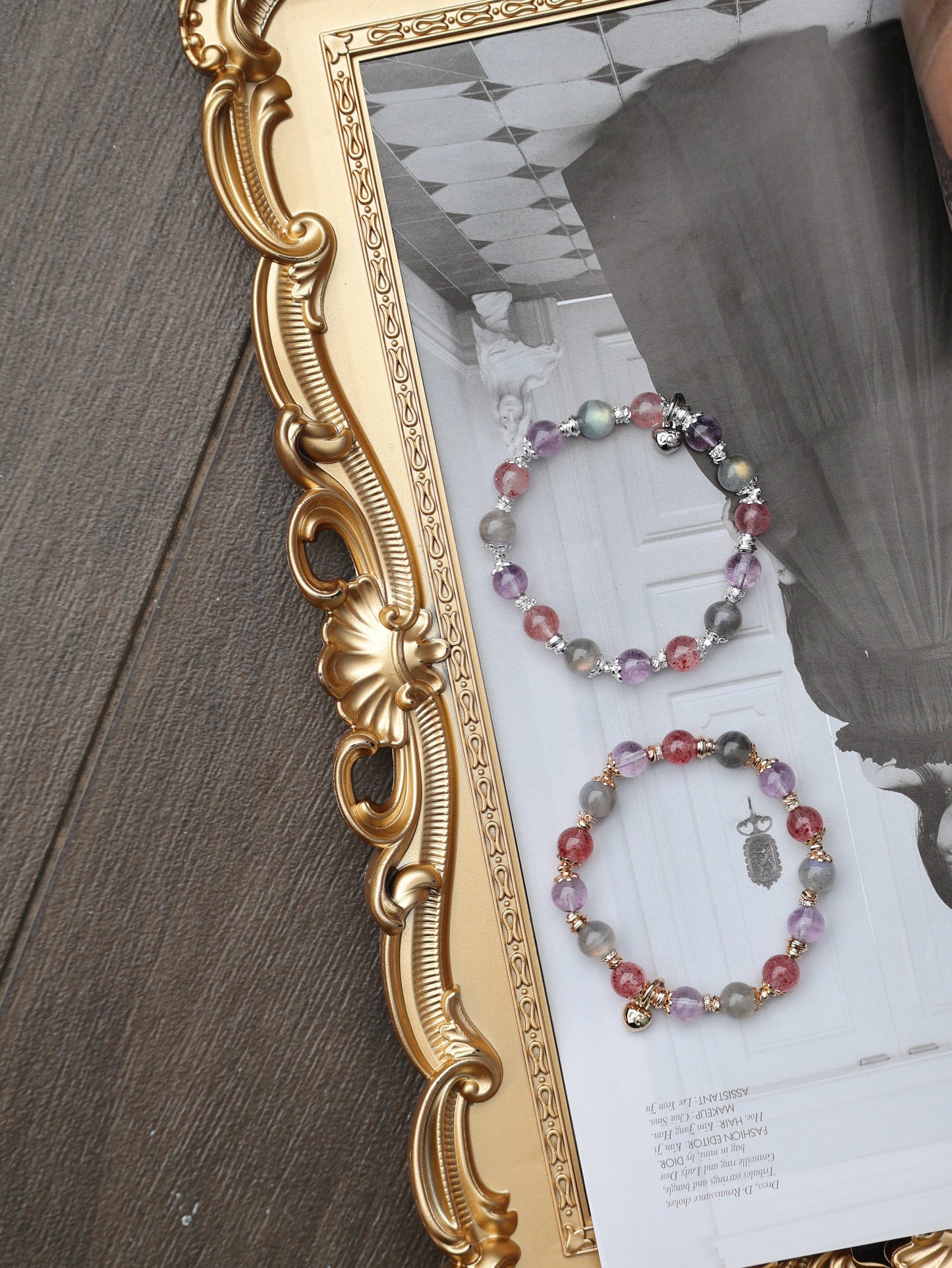 Strawberry Quartz, Labradorite, Amethyst — Leo Horoscope Series | 8mm (Elastic)