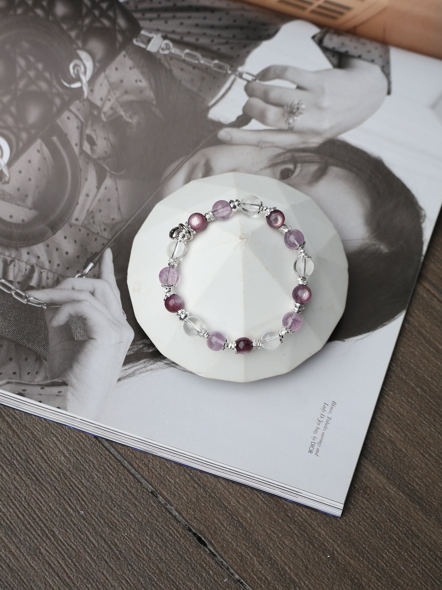 Clear Quartz, Lepidolite, Amethyst — Libra Horoscope Series | 8mm (Elastic)