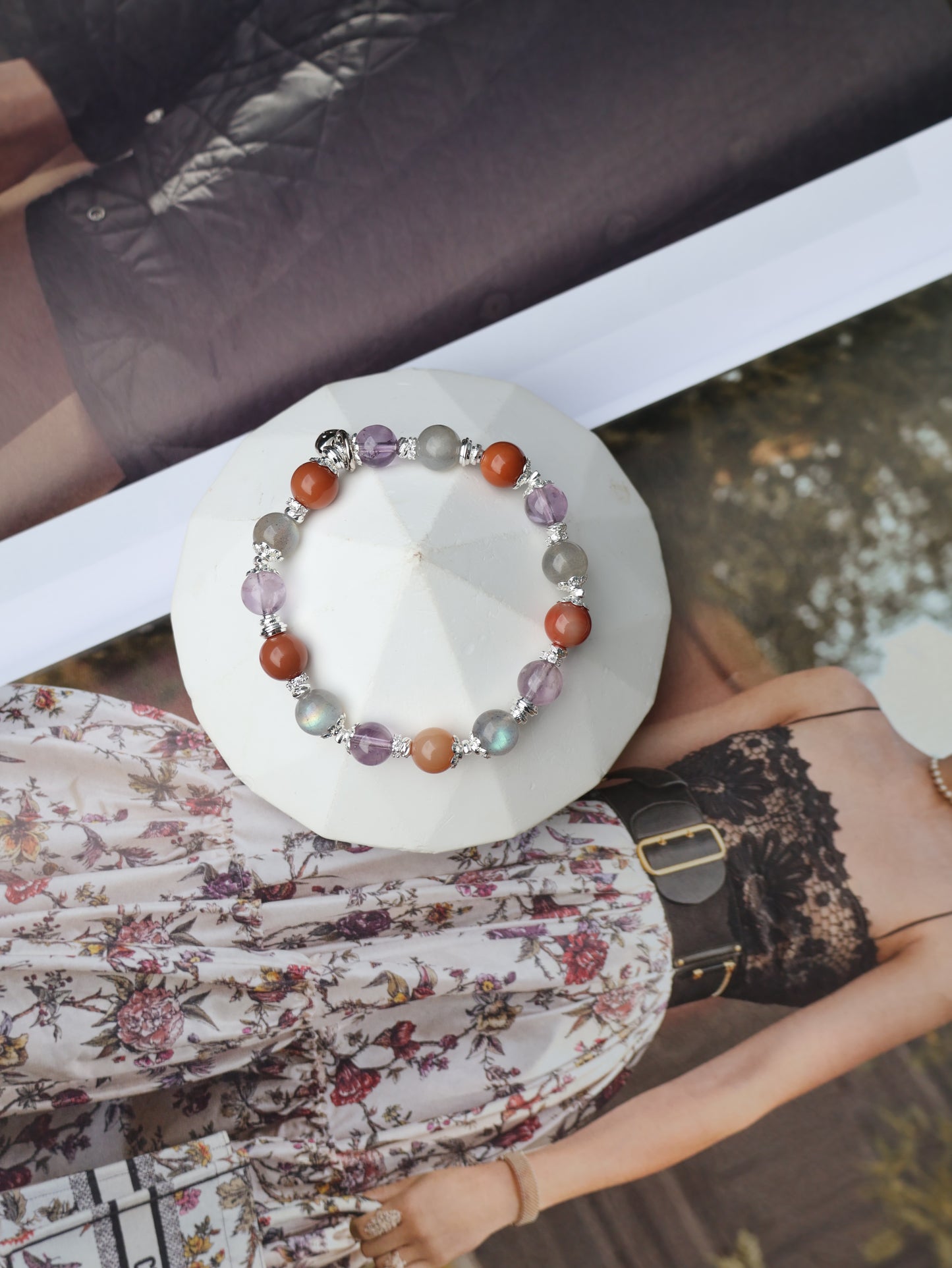 Alashan Agate, Labradorite, Amethyst Crystal Bracelet — Taurus Horoscope Series | 8mm (Elastic)