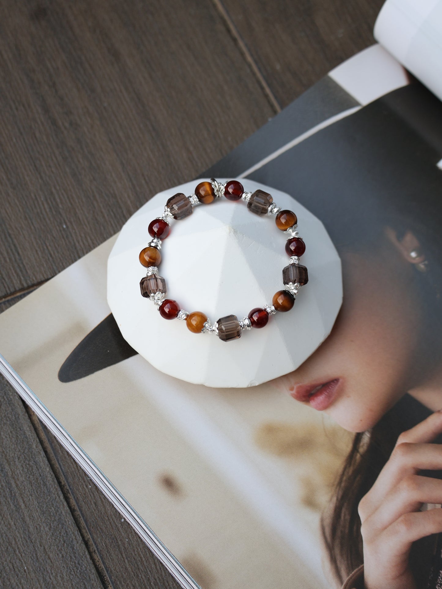 Tiger Eye, Garnet, Smoky Quartz Crystal Bracelet — Aquarius Horoscope Series | 8mm (Elastic)
