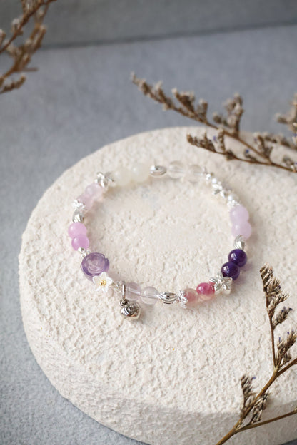 Amethyst, Kunzite, Strawberry Quartz, Rose Quartz, Aquamarine, Larimar, Gold Rutile & Honey Citrine — Mini Rosie Collection | 6mm (Elastic)