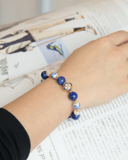*Instocks* Chinese Porcelain Inspired - 10mm Lapis Lazuli (String Through Clover Charm)