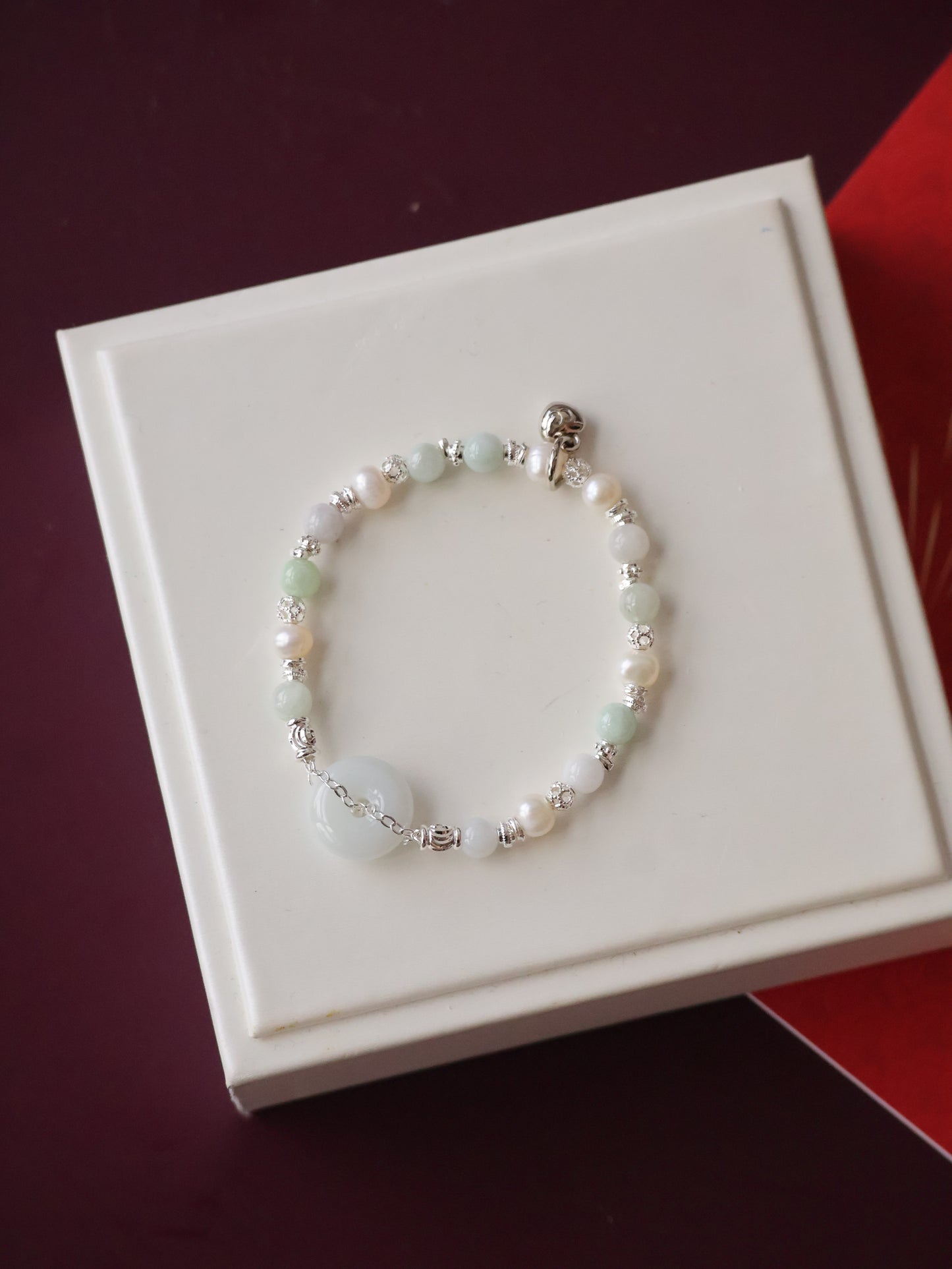 Green Jadeite & Freshwater Pearls — Ping An Kou Stacker | 6mm (Elastic)